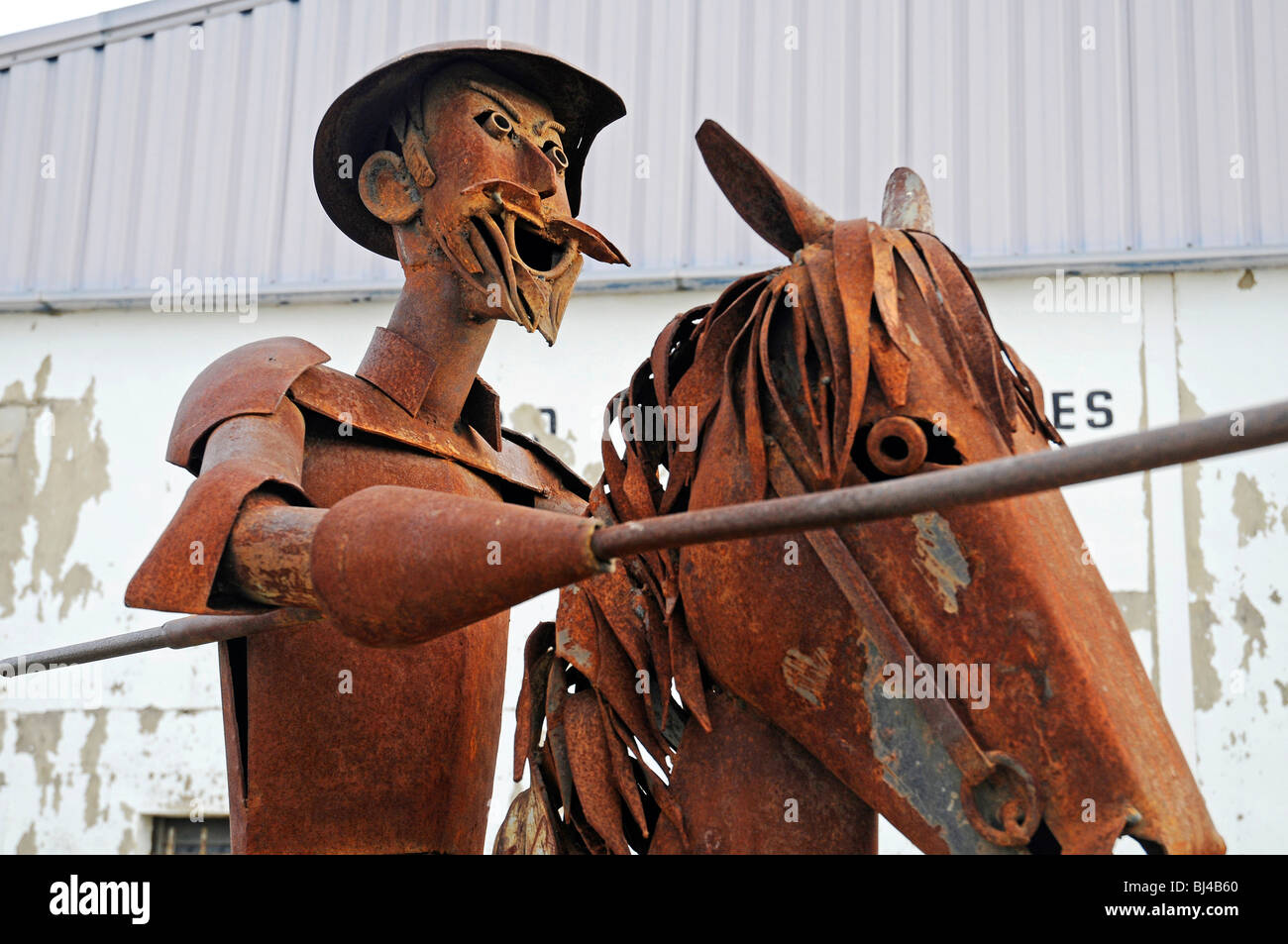 Don Quijote, Metallskulptur, Rost, Gata de Gorgos, Javea, Costa Blanca, Provinz Alicante, Spanien, Europa Stockfoto