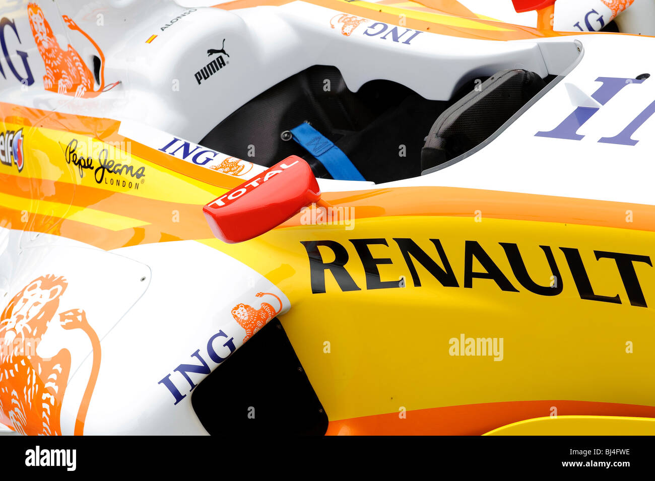 Renault Formel-Rennwagens gesponsert von ING Direct Einsparungen Stockfoto