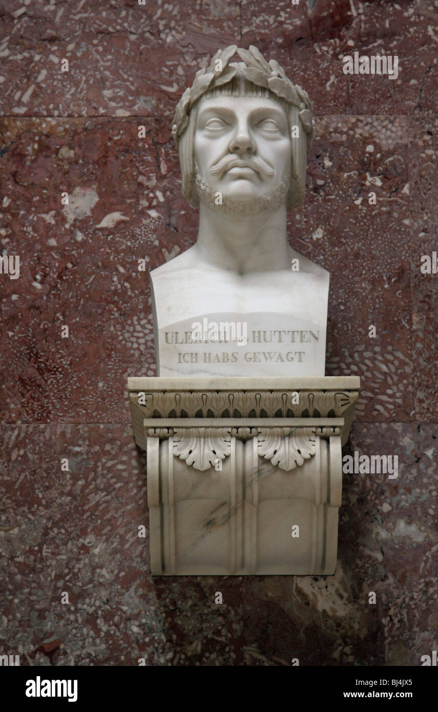 Büste von Ulrich von Hutten Walhalla Tempel, Donaustauf, Bayern, Deutschland, Europa Stockfoto