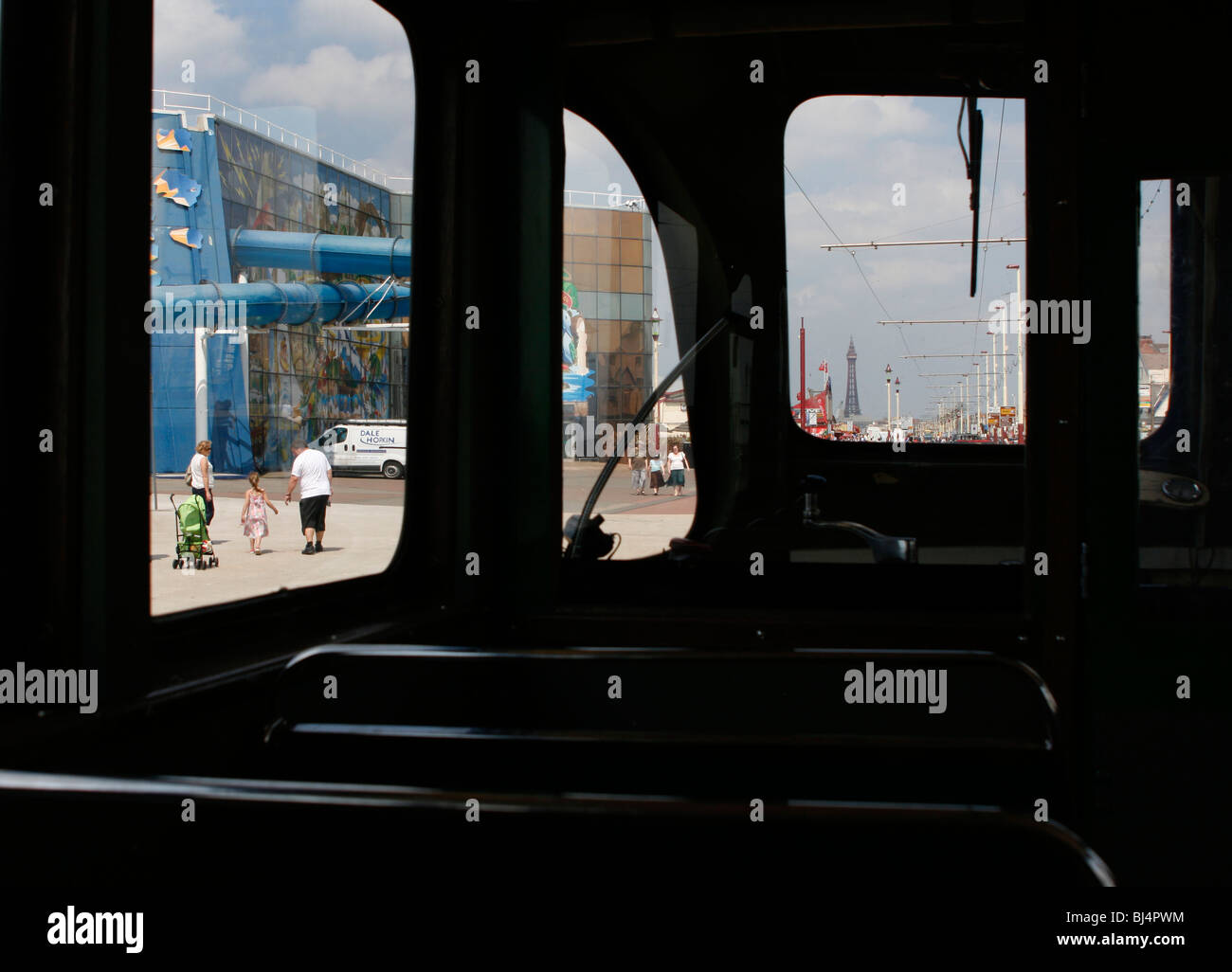 An Bord einer Blackpool Tram in England Stockfoto