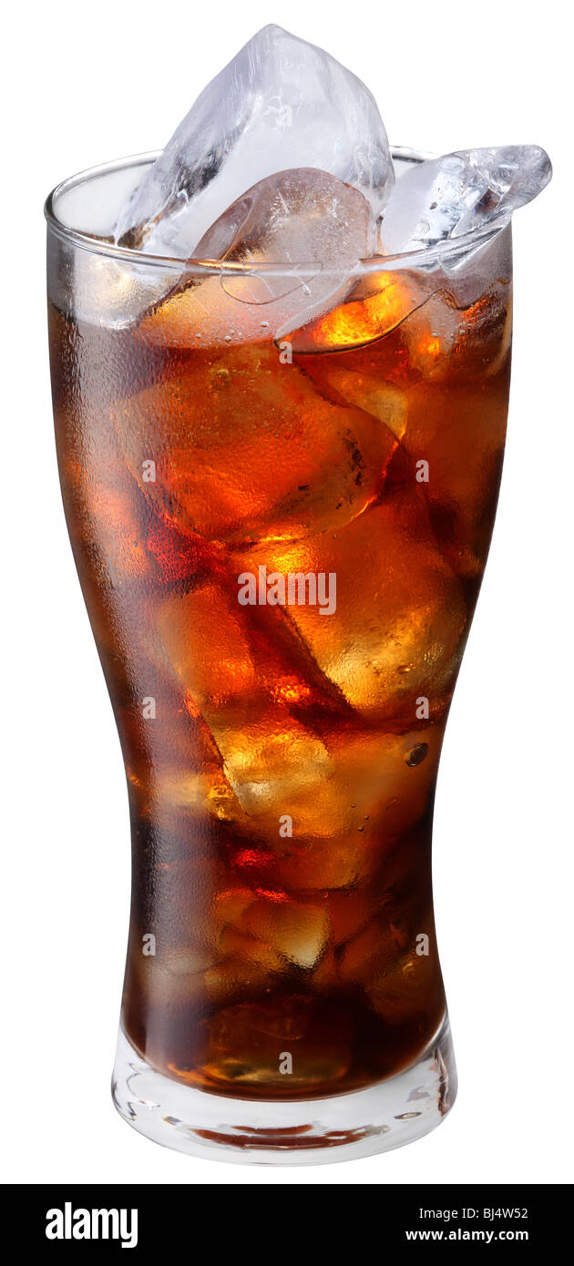 Glas Cola mit Eiswürfeln Stockfoto