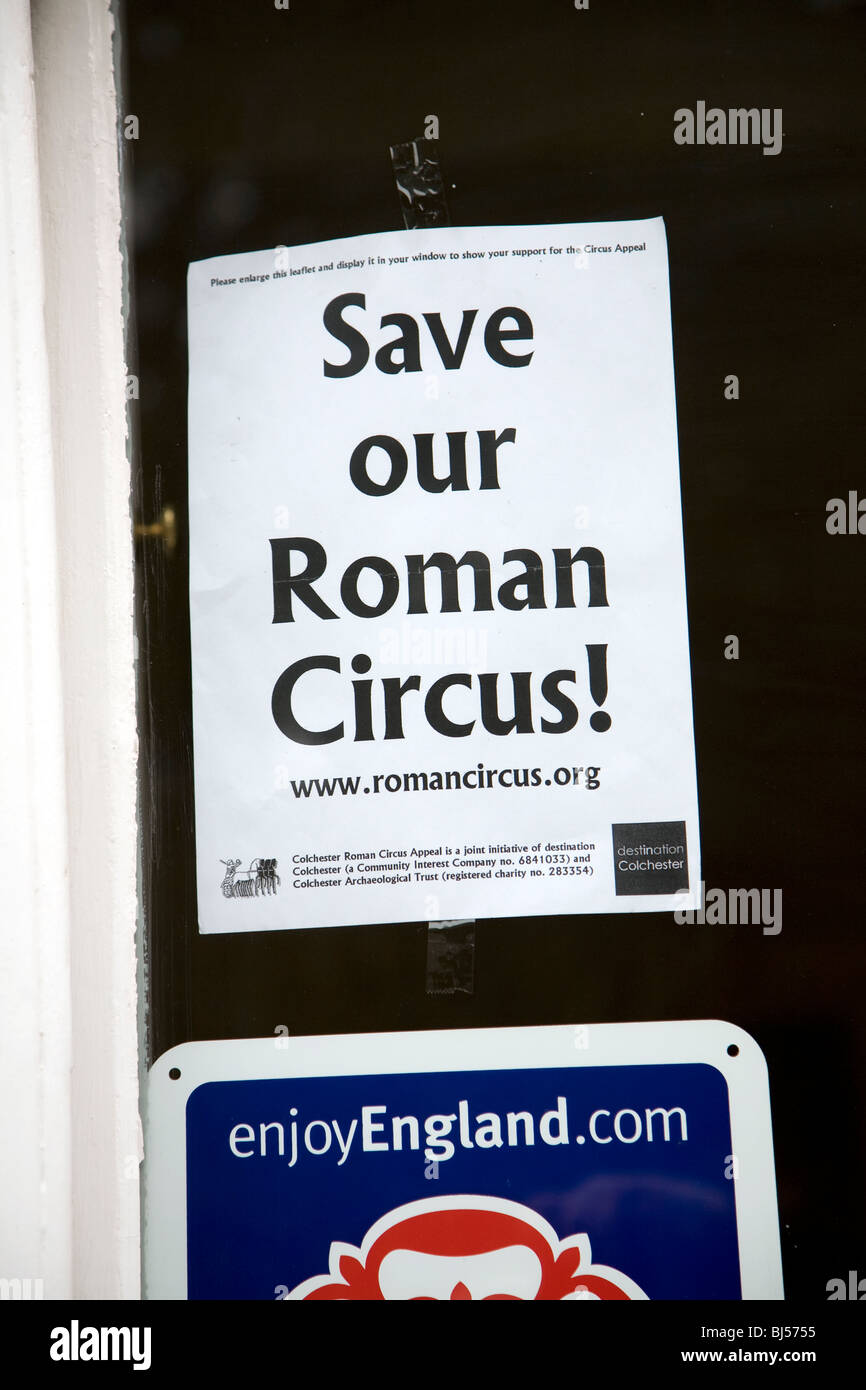 Plakat zu unserem römischen Zirkus Colchester Essex England zu retten Stockfoto