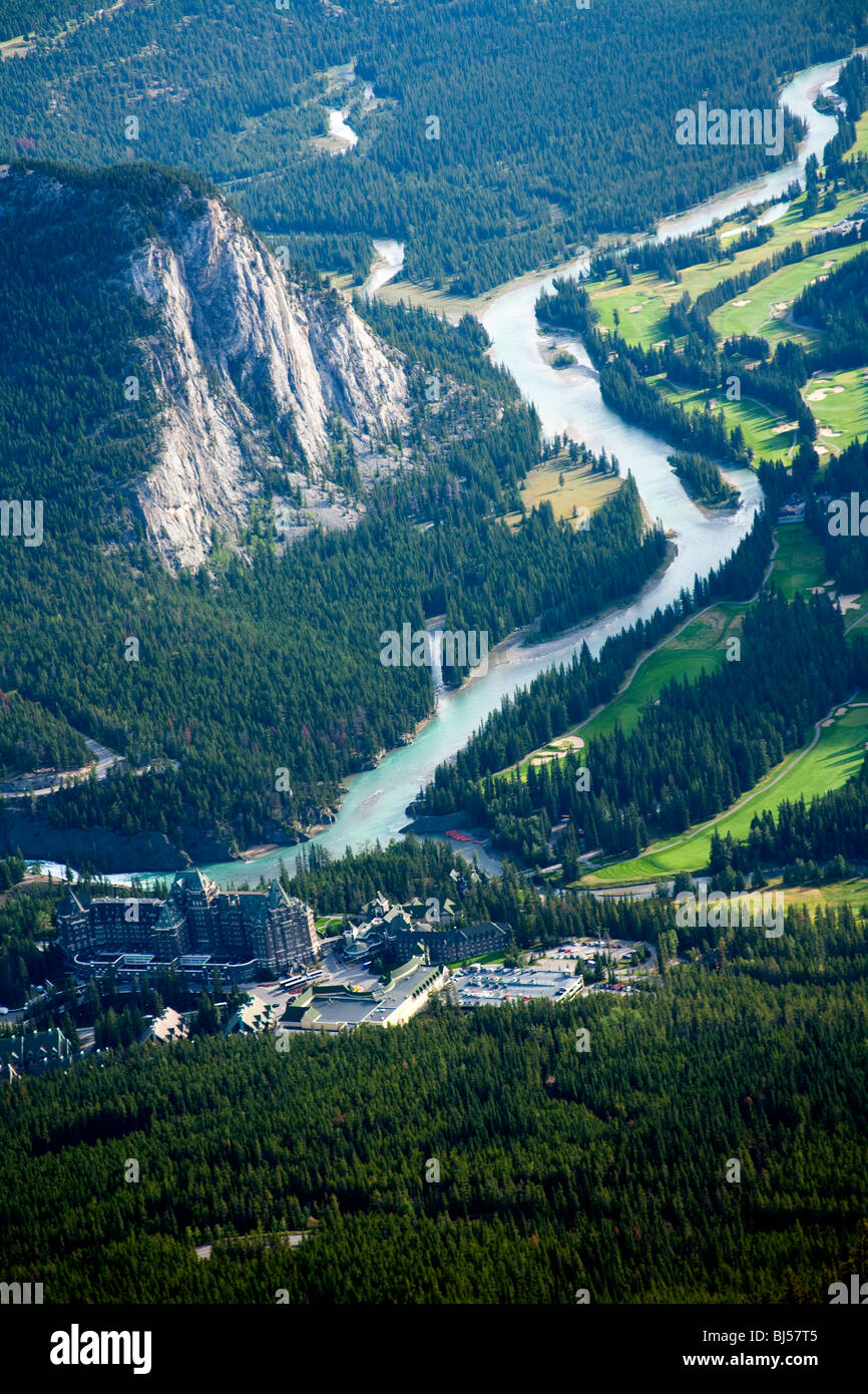 Ansicht von Banff Spring Hotel vom Sulphur Mountain, Banff Nationalpark, Alberta, Kanada Stockfoto