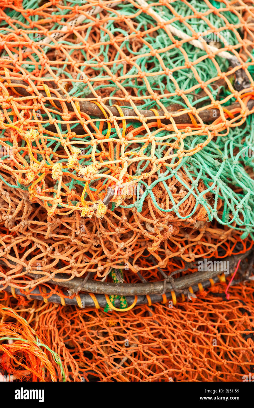 Seeigel-Netze, kommerziellen Fischerboot, Santa Barbara Harbor, Kalifornien, Vereinigte Staaten von Amerika Stockfoto