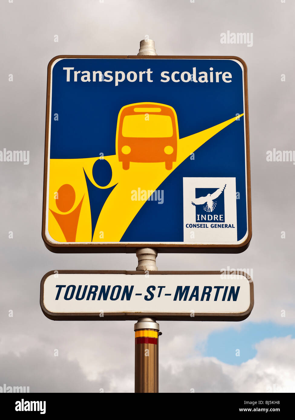 Transport Scolaire - Schule Bus Stop-Schild - Frankreich. Stockfoto