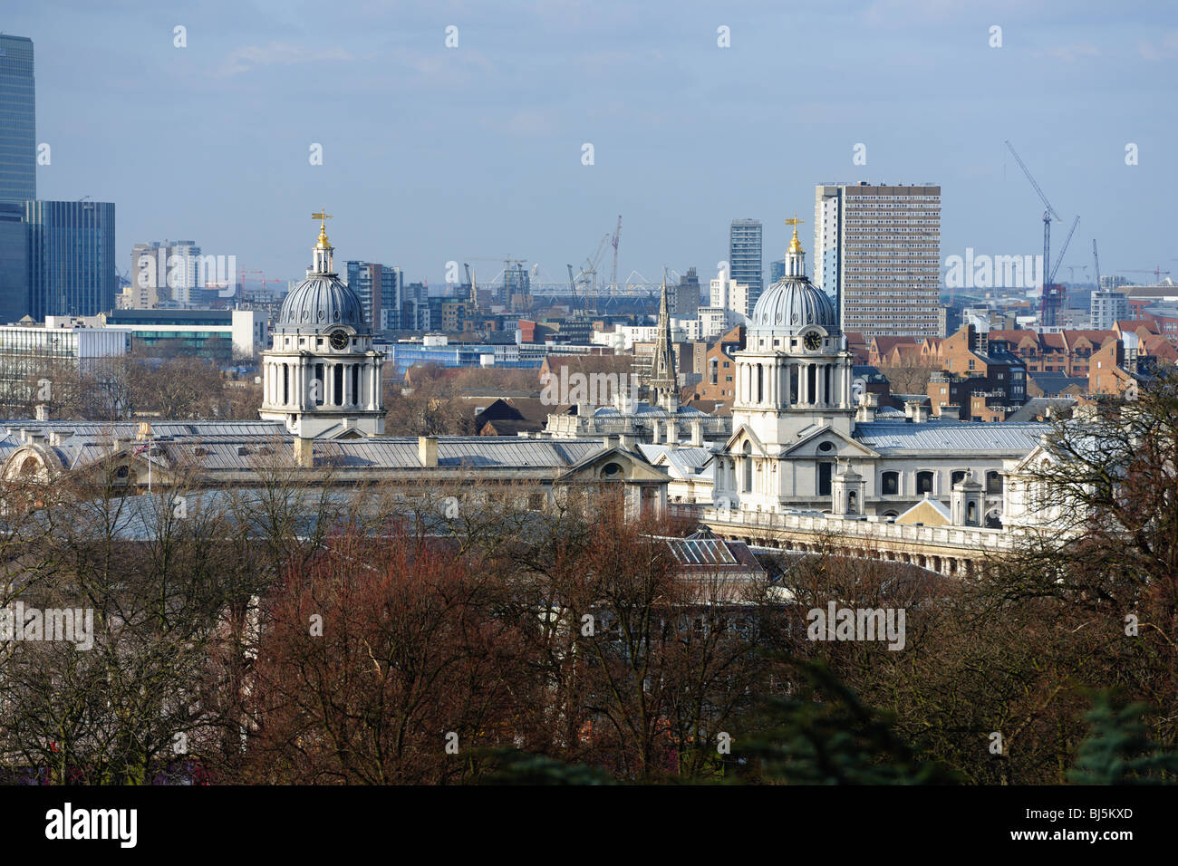 Türme von Old Royal Naval College in Greenwich, London, UK, ein UNESCO-Welterbe Stockfoto