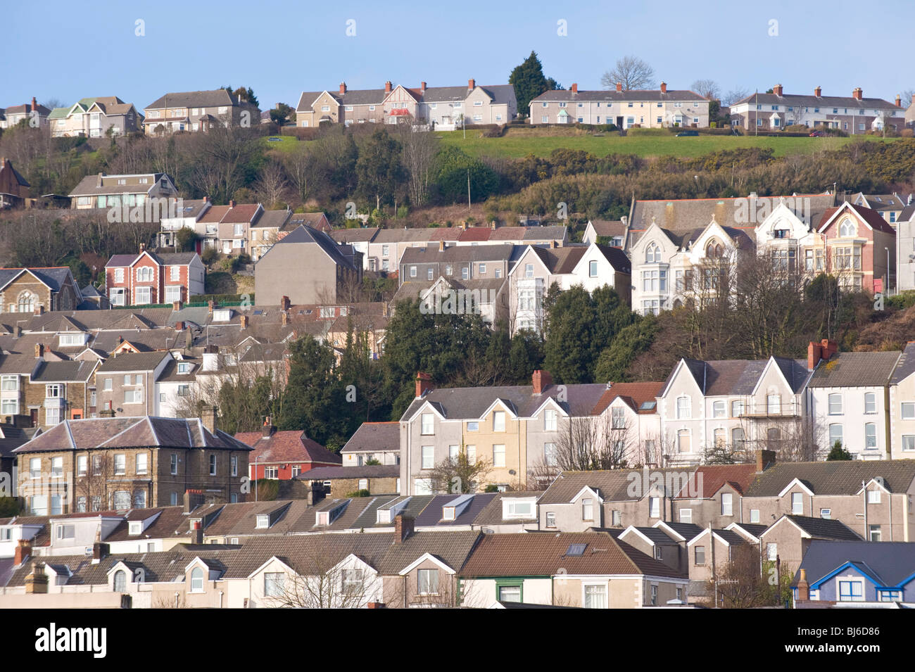 Ansicht des städtischen Wohnraums mit Blick auf Swansea City Centre, South Wales, UK Stockfoto