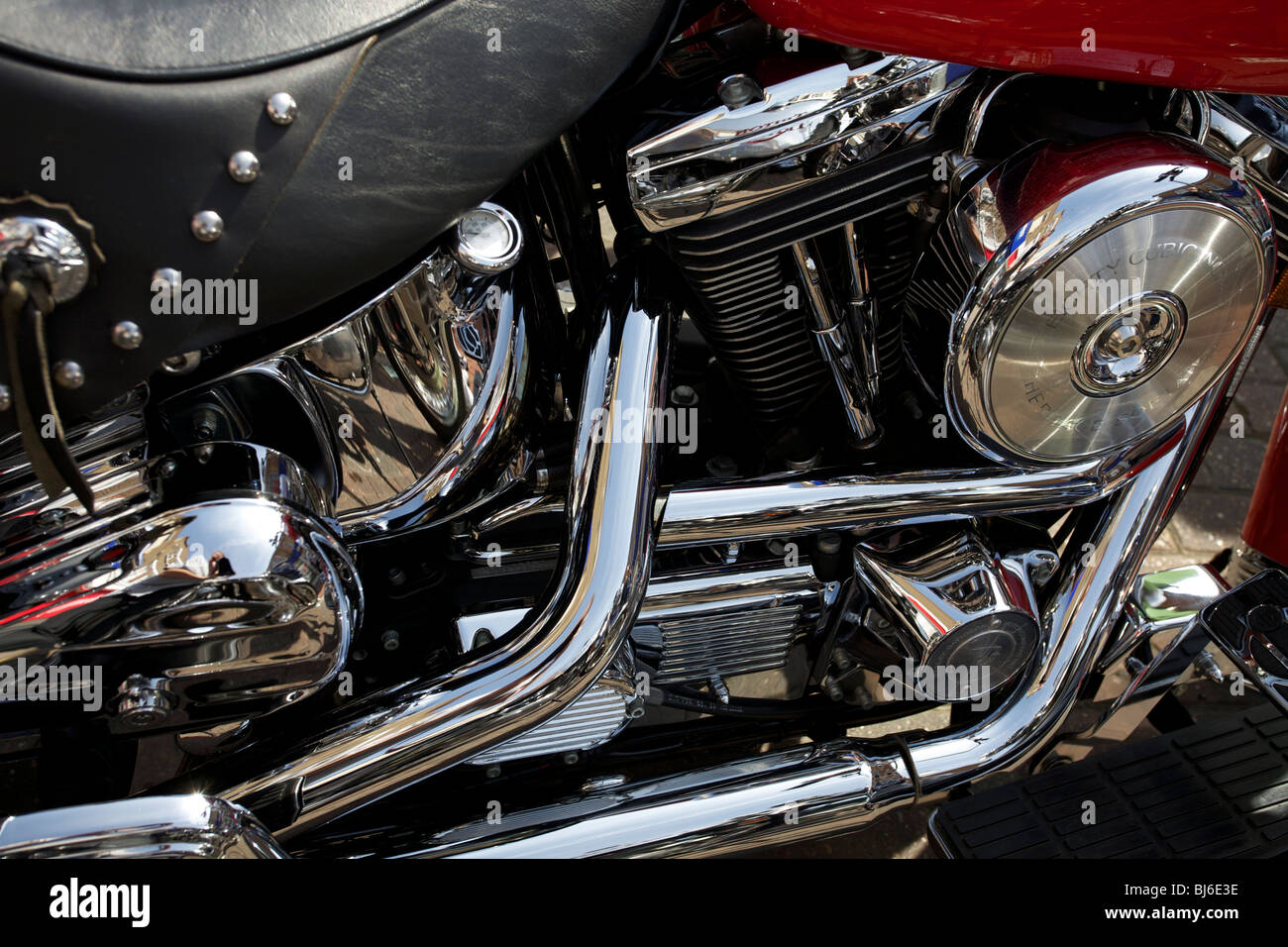 Eine Nahaufnahme von A Harley Davidson Motorrad Stockfoto