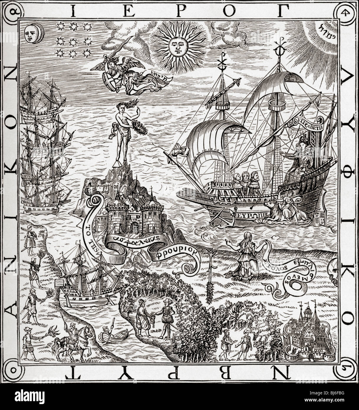 Eine hieroglyphische of Britain, nach dem Frontispiz zu John Dee Arte of Navigation, 1577. Stockfoto