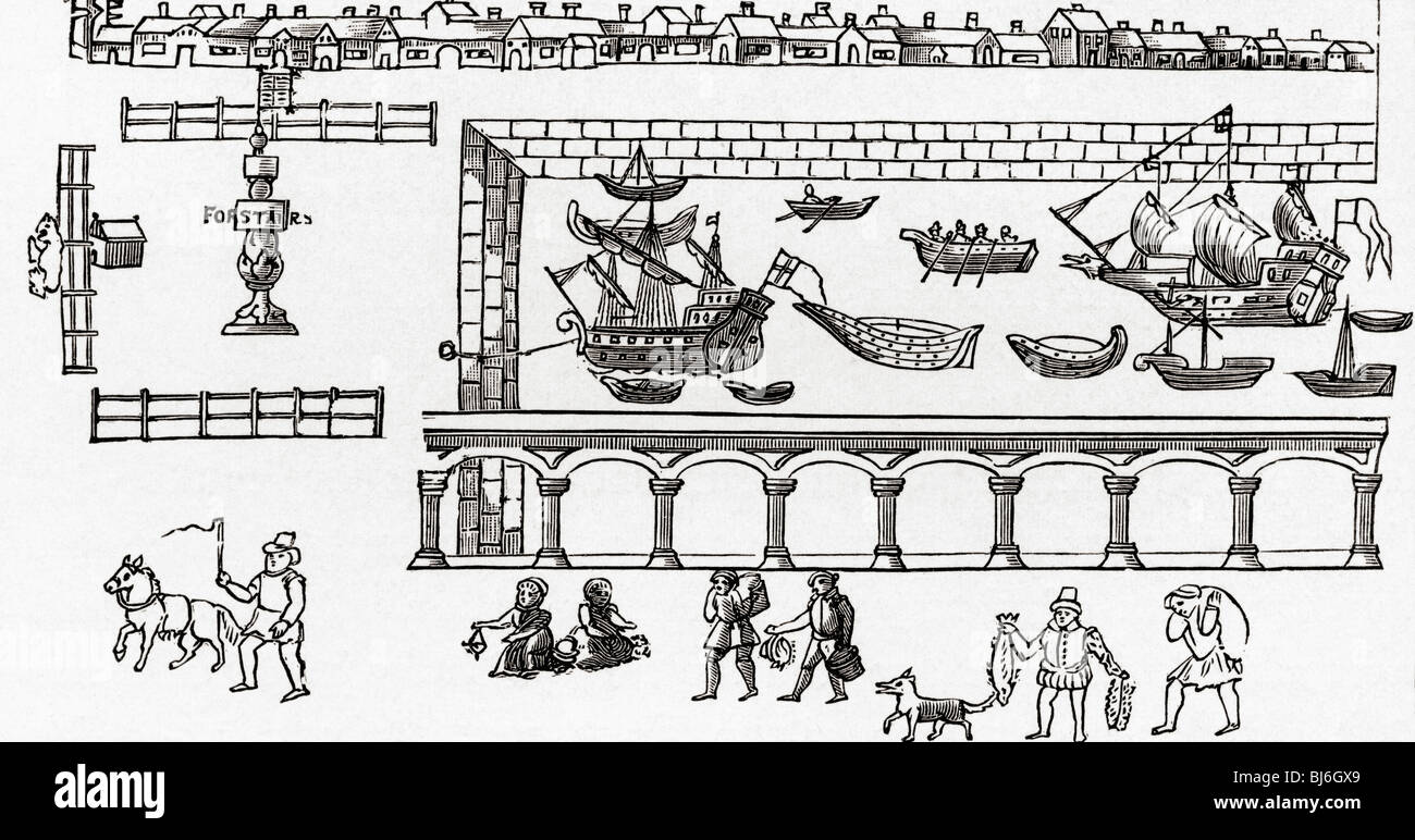Billingsgate Markt, London, England c.1598. Stockfoto