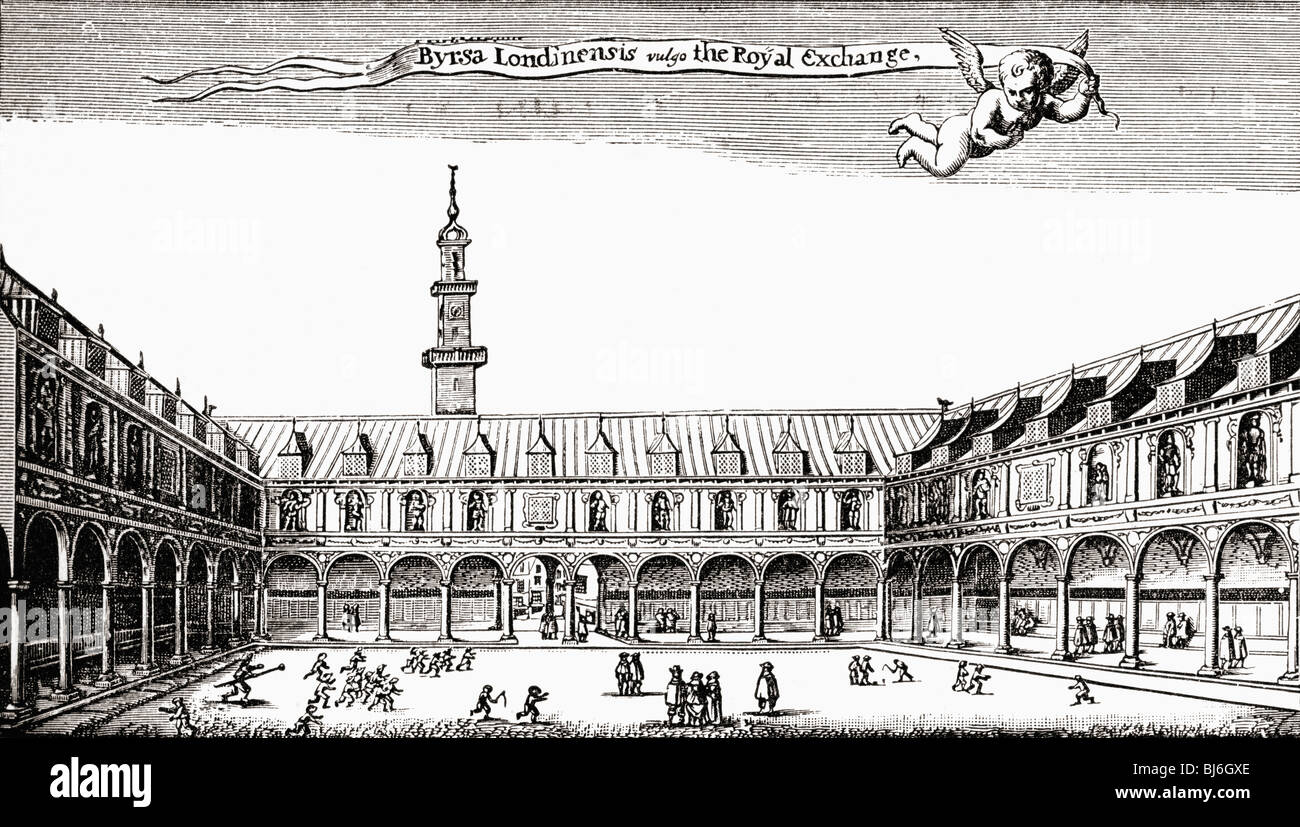 Die Royal Exchange, Cornhill, London, England als von Sir gebaut. T. Gresham. Stockfoto