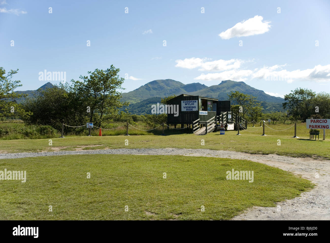 RSPB Glaslyn Osprey Website unter Pont Croesor in die Glaslyn Tal, Snowdonia, Nordwales Stockfoto