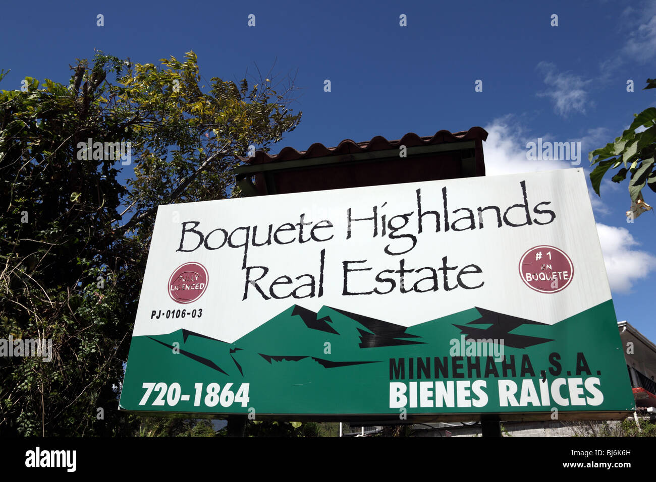 Boquete Highlands Real Estate Agenturgeschäft unterzeichnen in Boquete, Provinz Chiriqui, Panama Stockfoto