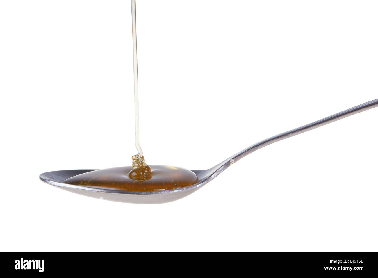 Abfüllung von Honig auf TL mit Beschneidungspfad über weiß Stockfoto
