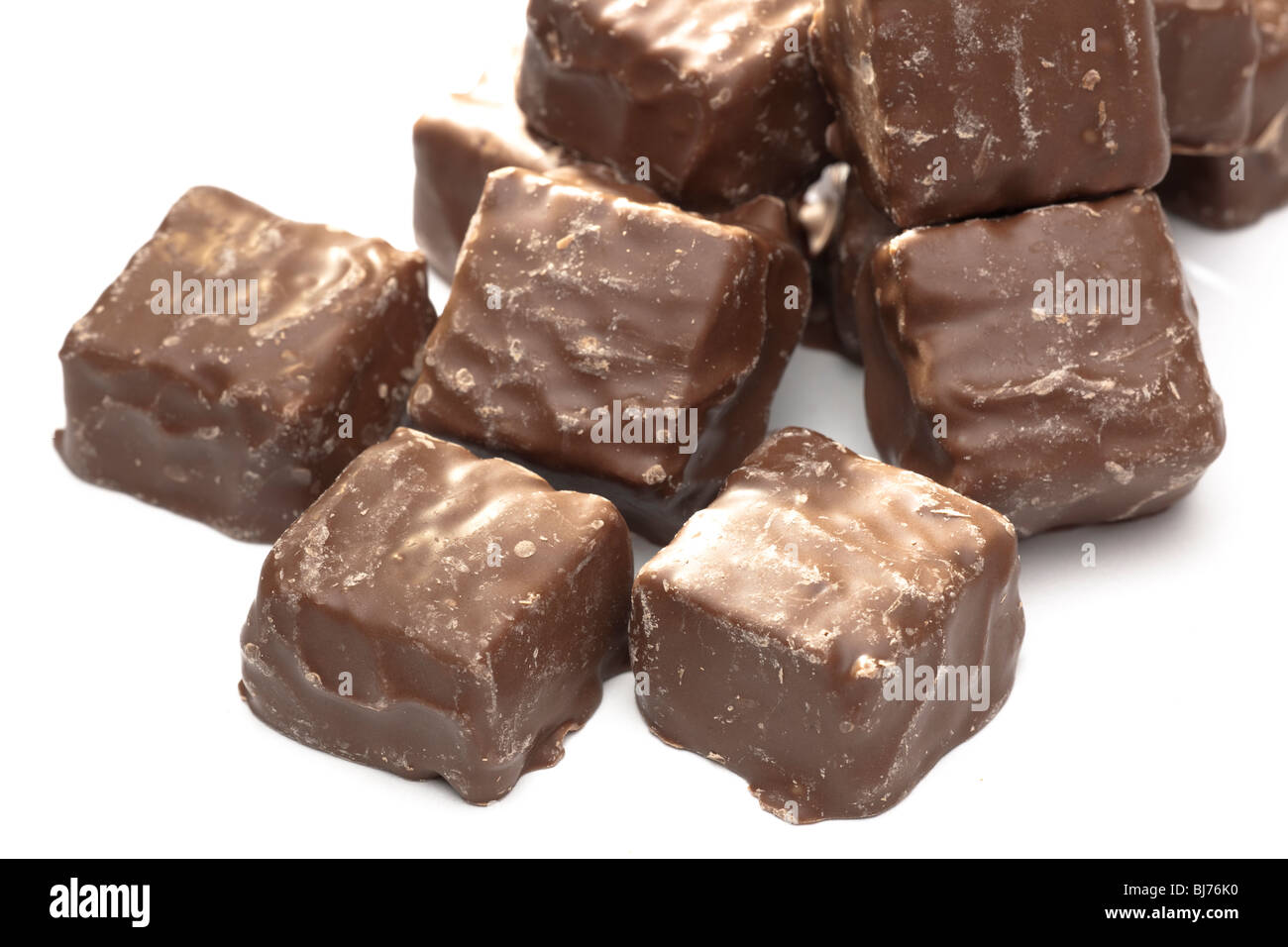 Haufen von überdachte Quadratmeter Schokoladenkekse Stockfoto
