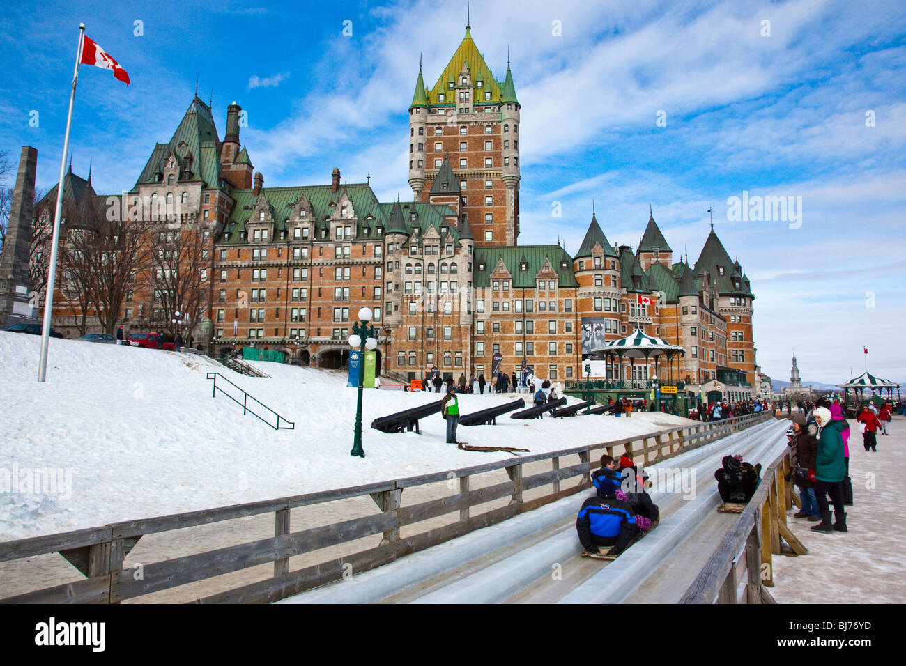 Rodeln im Winter Carnaval in alten Quebec City, Kanada Stockfoto