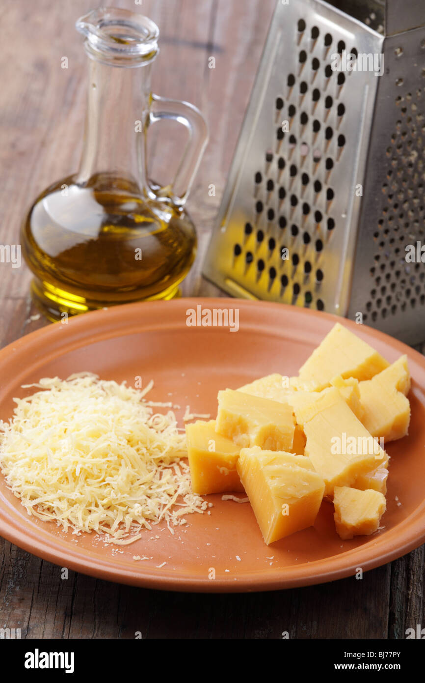 Parmesan und Olivenöl Stockfoto
