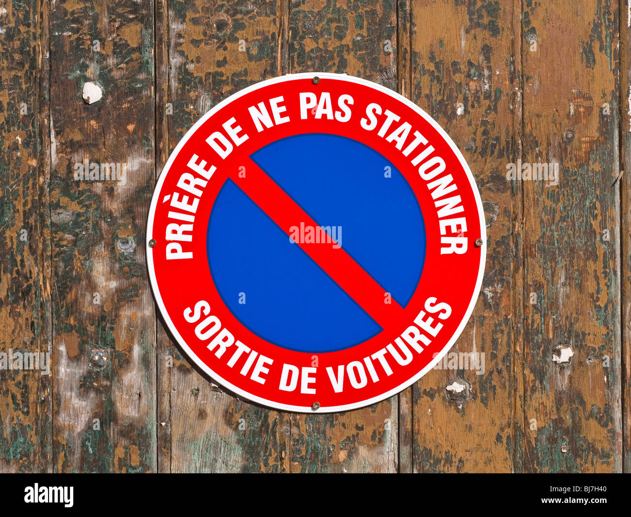 Französische Ausweg für Autos Warnzeichen. Stockfoto
