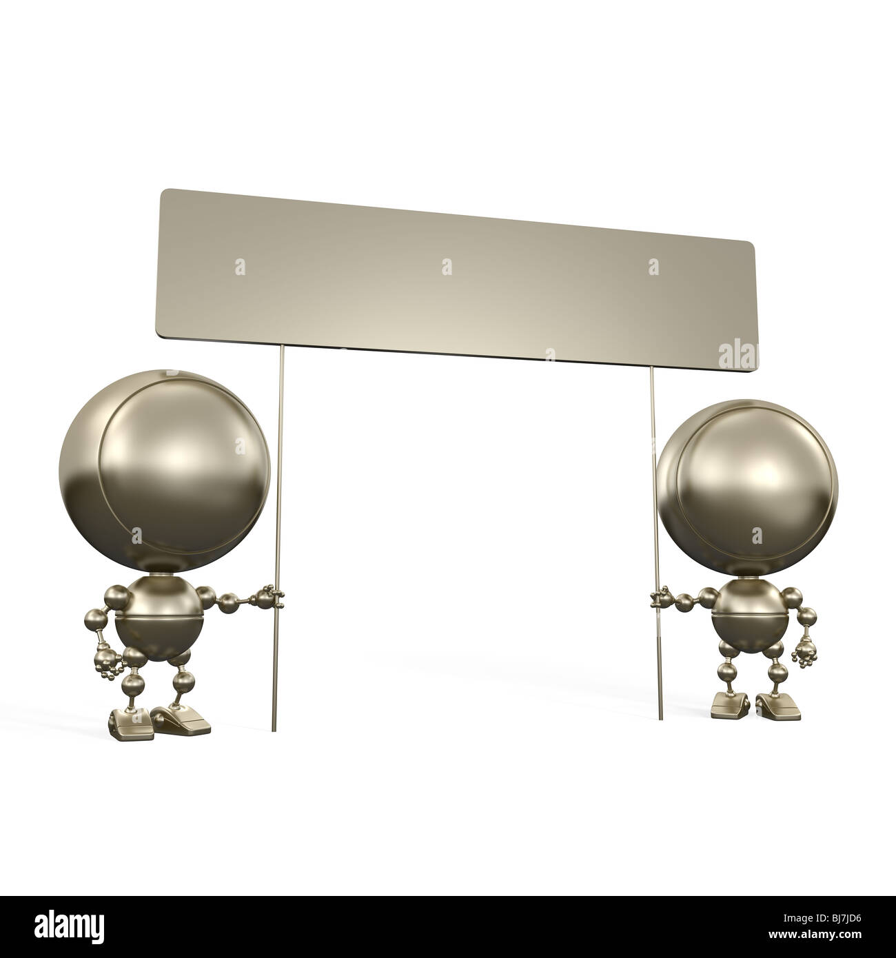 Gold, Werbung, halten zwei niedlichen goldenen Roboter Stockfoto