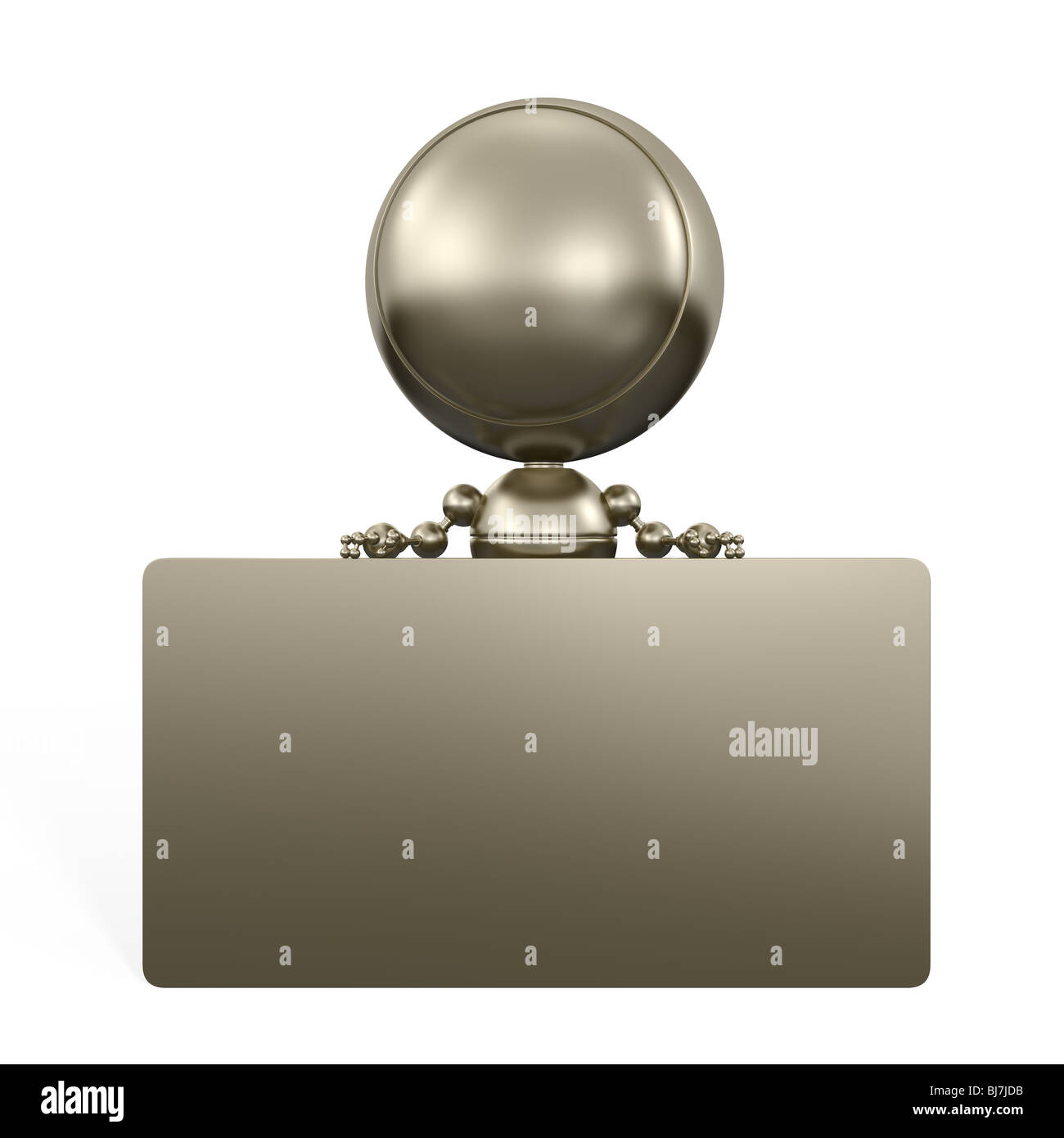 Freiraum in gold Banner, die moderne goldene Roboter Diener hält. 3D-Bild isoliert auf weiss Stockfoto