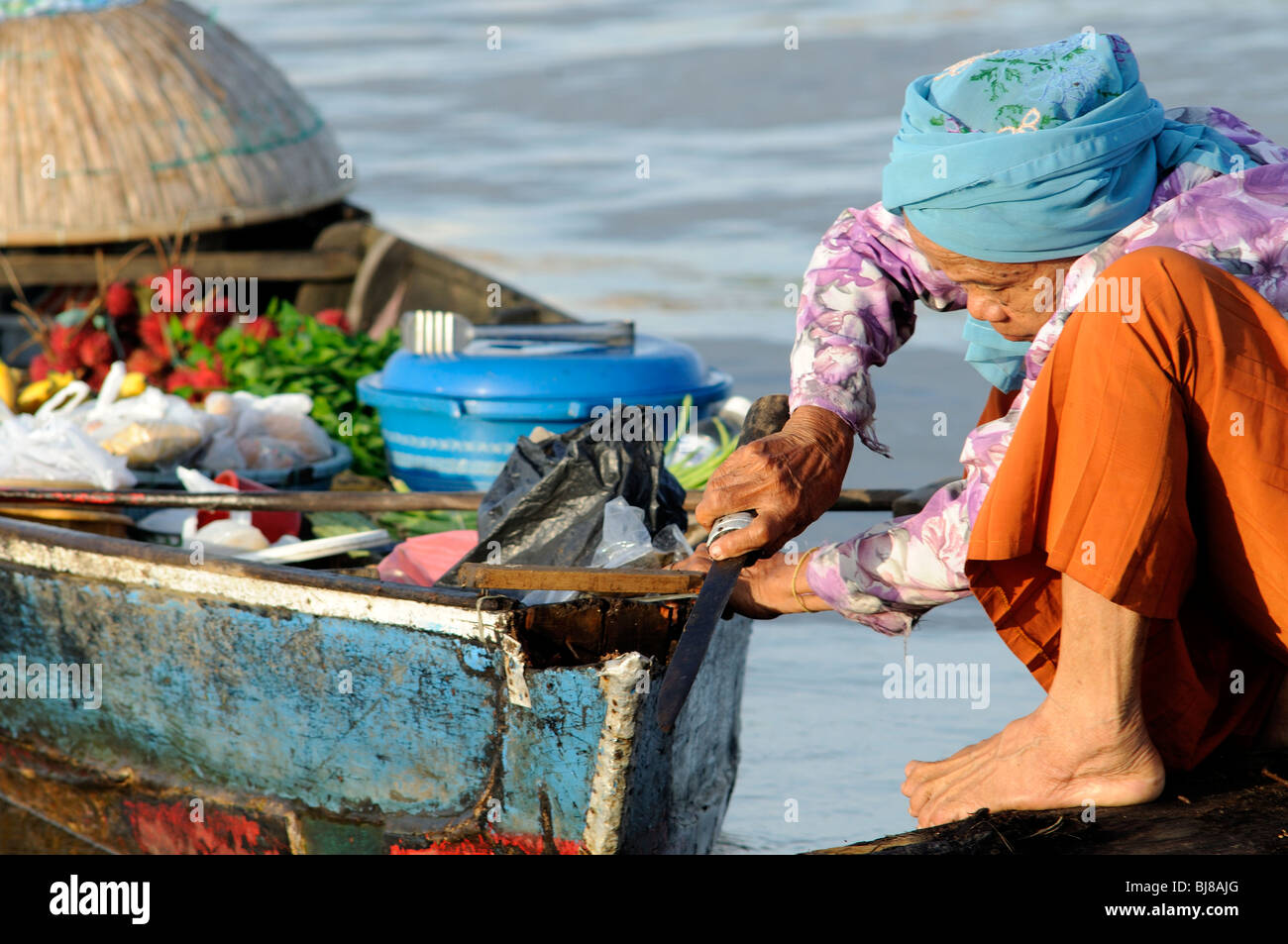 Pasar Terapung schwimmenden Markt, Kuiin und Flüsse Barito, Banjarmasin, Kalimantan, Indonesien Stockfoto