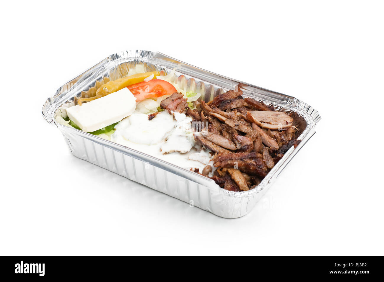 Eine Weg nehmen-Platte mit Gyros Fleisch und Salat Stockfoto