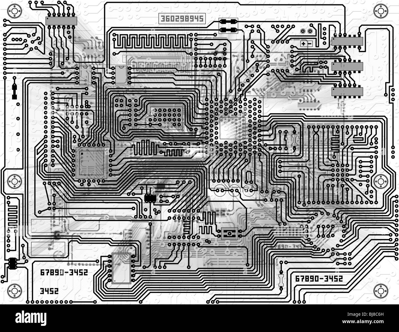 Monochrom schwarzen und weißen abstrakten Hintergrund - Elektronikplatine Stockfoto