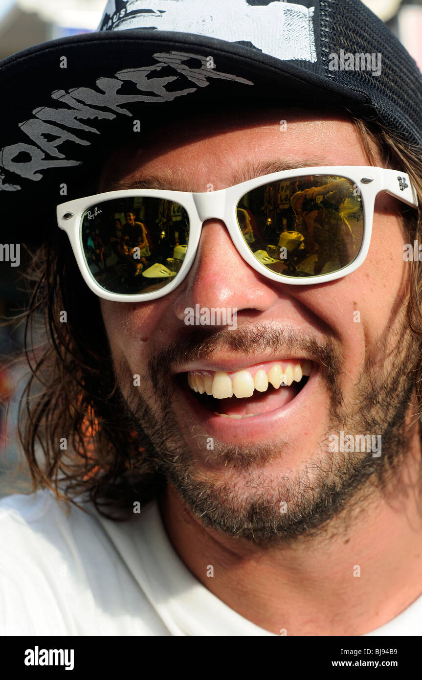 Mann in Poppies 1, Kuta, Bali, Indonesien Stockfoto