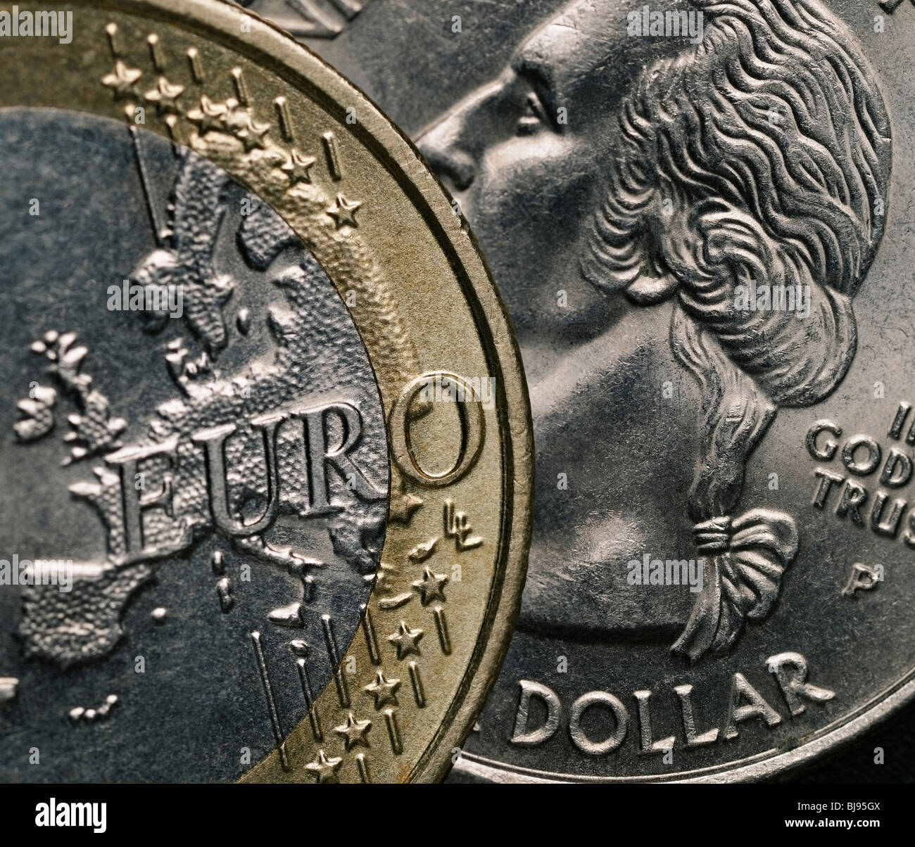 Euro und Dollar-Währungen Europas und Amerikas Stockfoto