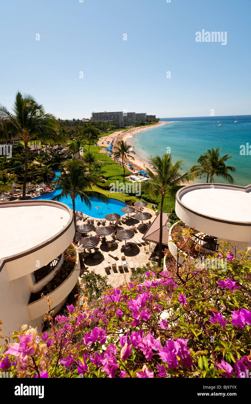 Konsequent zu einer der schönsten Strände der Welt Kaanapali Beach auf Maui Hawaii gewählt.  Das Sheraton schwarzen Rock entnommen Stockfoto