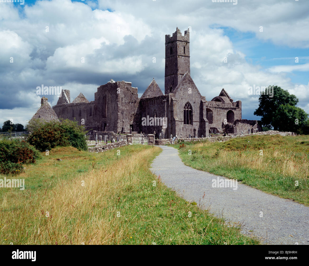 Ein Blick auf Quin Abtei im Dorf Quin County Clare. Stockfoto