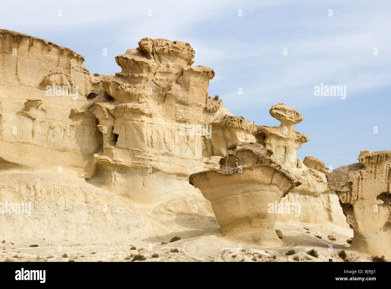 Natürliche Sandstein Erosionen an Bolnuevo in der Nähe von Puerto de Mazarron Murcia Costa Calida Spanien Stockfoto