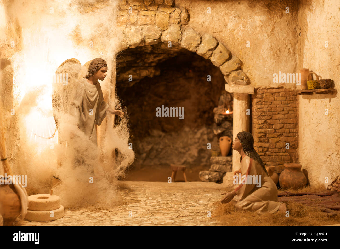 Diorama des evangelischen Szene: der Erzengel Verkündigung an Maria Stockfoto