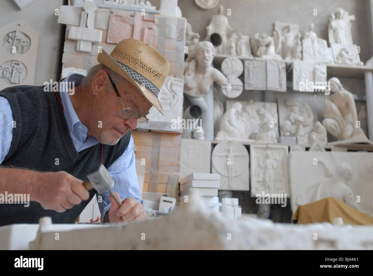 Bildhauerei in Marmor, Lasa, Italien Stockfoto