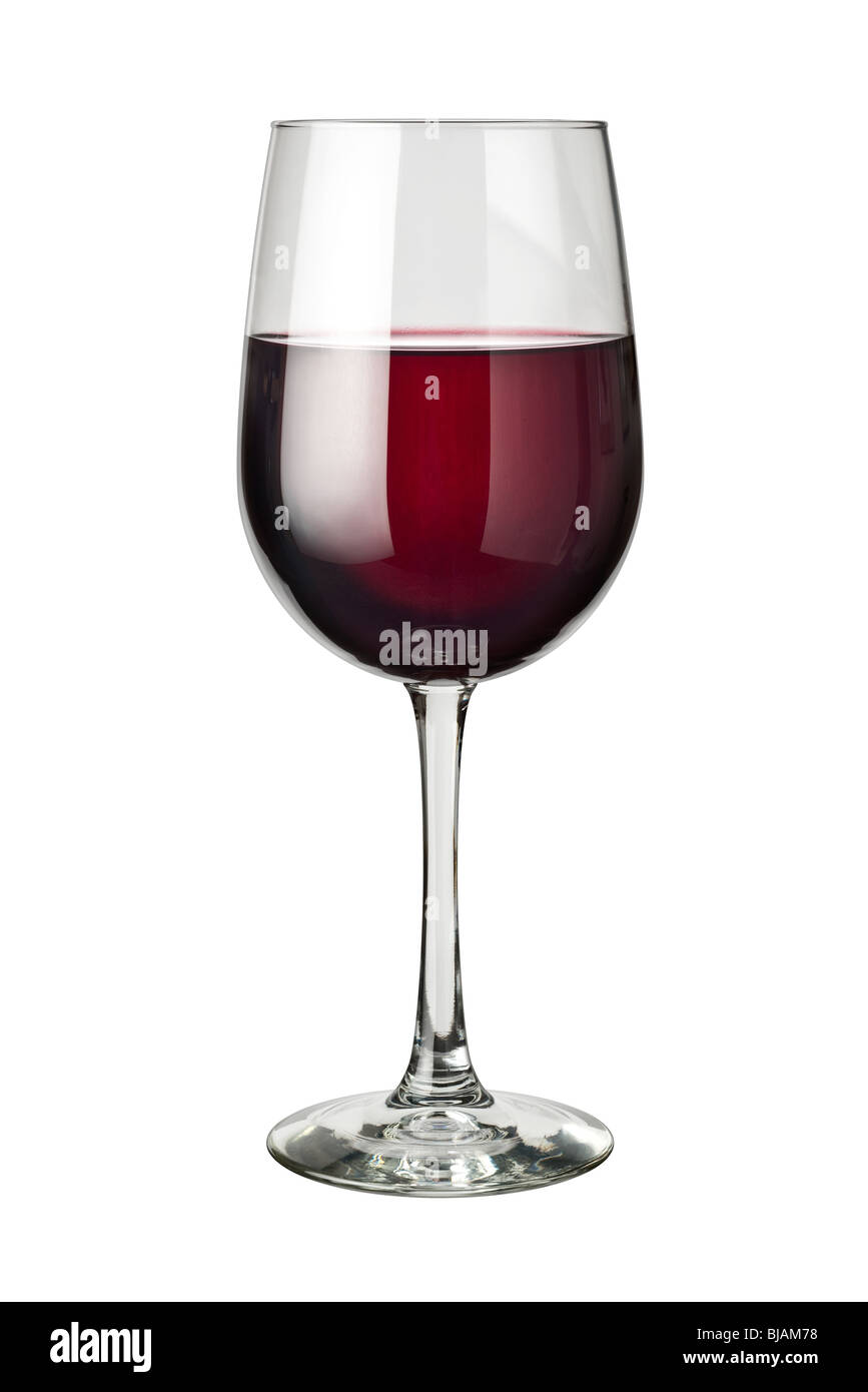 Glas Rotwein isoliert auf weißem Hintergrund Stockfoto