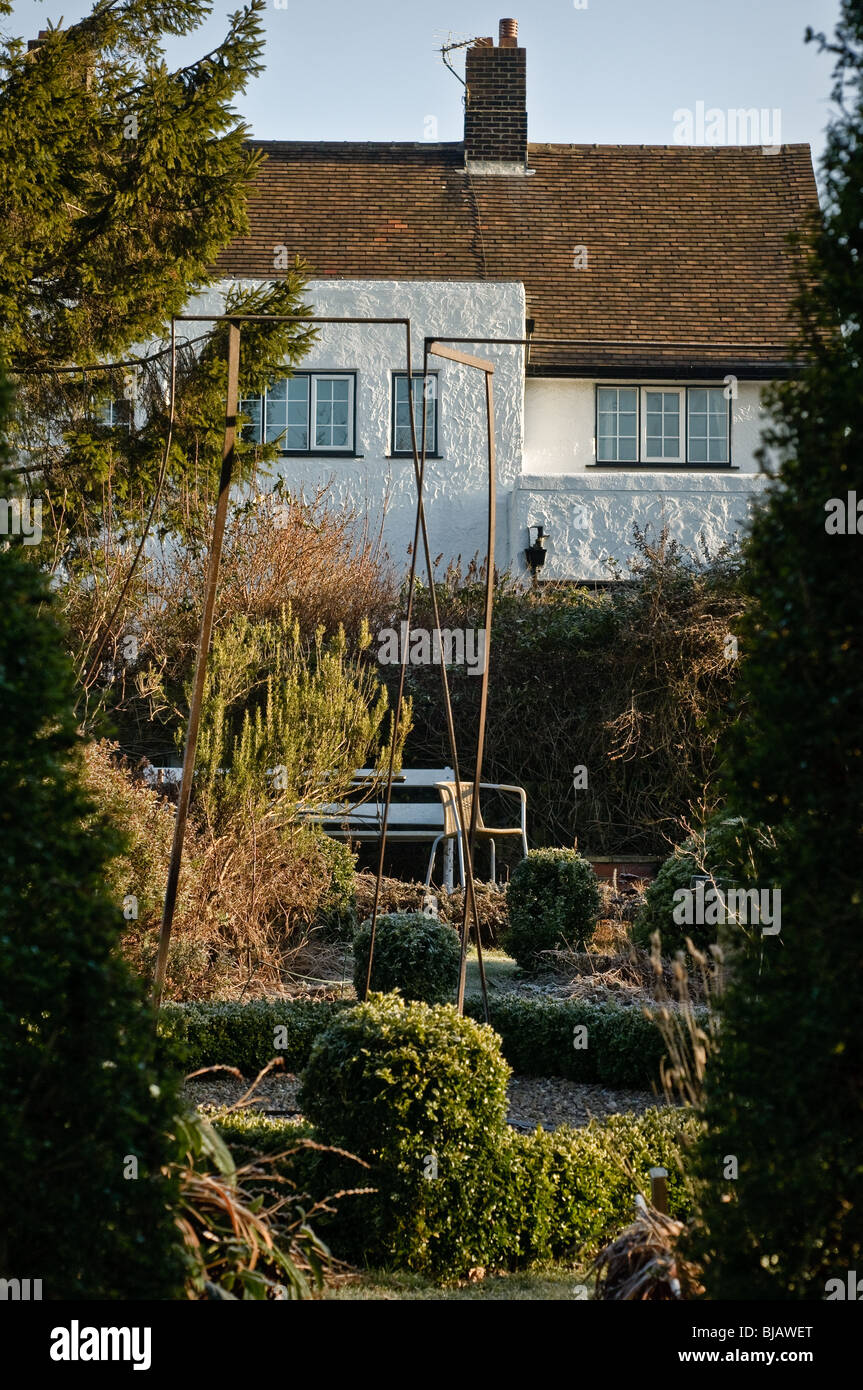Der Rückseite des privaten Haus und Garten. West Yorkshire. Stockfoto