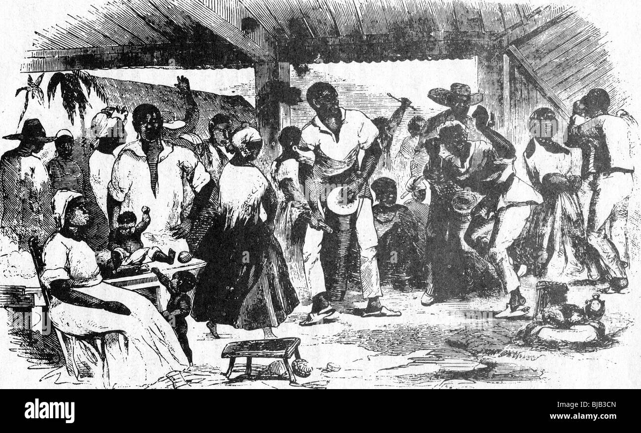 Sklaverei - Plantagenarbeiter in eine französische Kolonie machen ihre eigene Unterhaltung Stockfoto