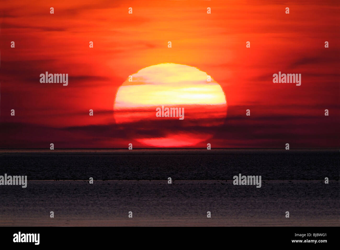 Sonnenuntergang über der Nordsee, Insel Texel, Holland Stockfoto