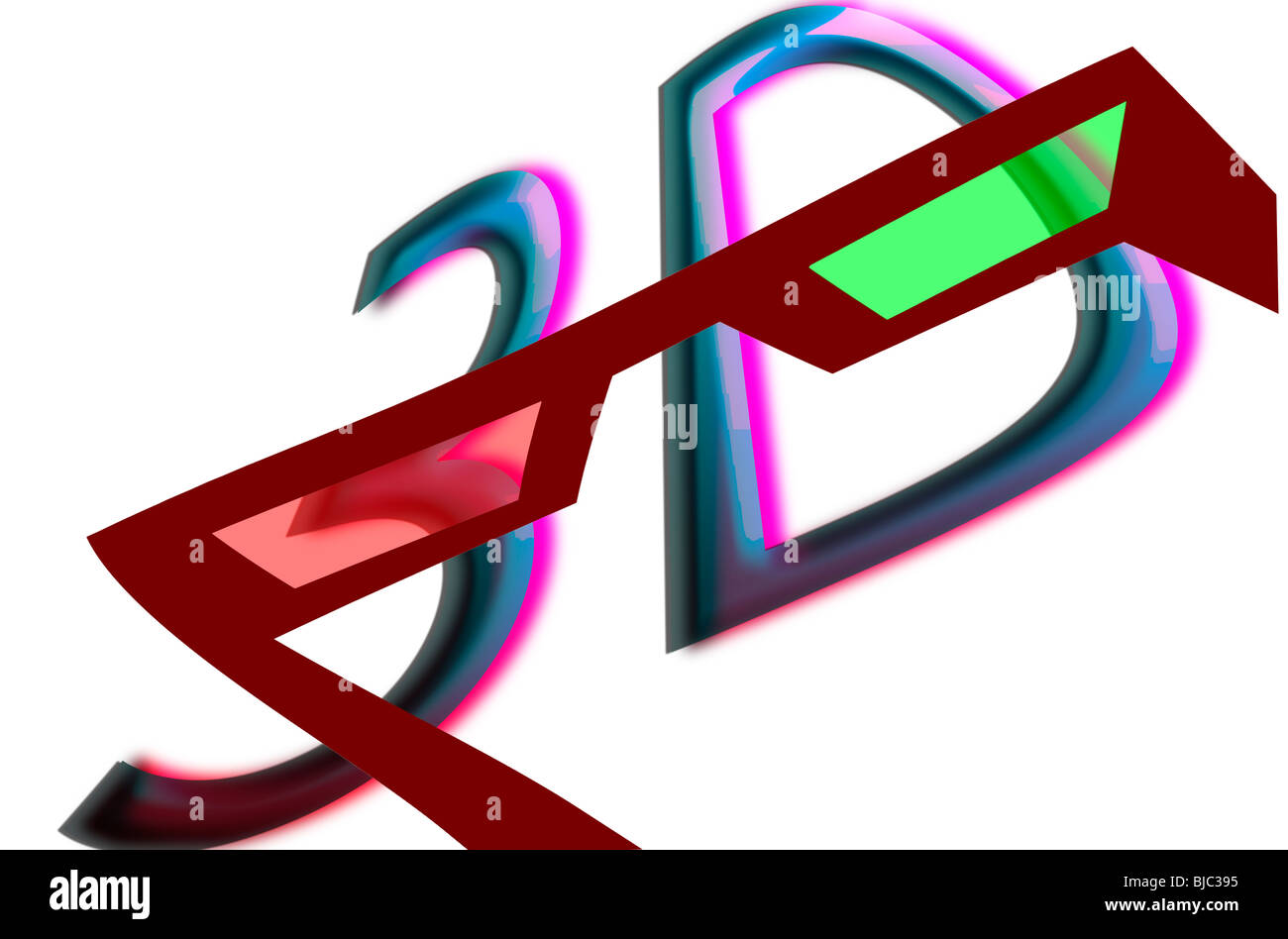 Darstellung der 3D-Ansicht Konzept durch eine 3d Brille Stockfoto