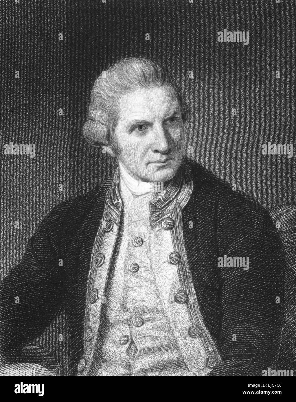 Captain Cook (1728-1779) auf Gravur aus den 1800er Jahren. Englisch Explorer, Navigator und Kartograph. Stockfoto