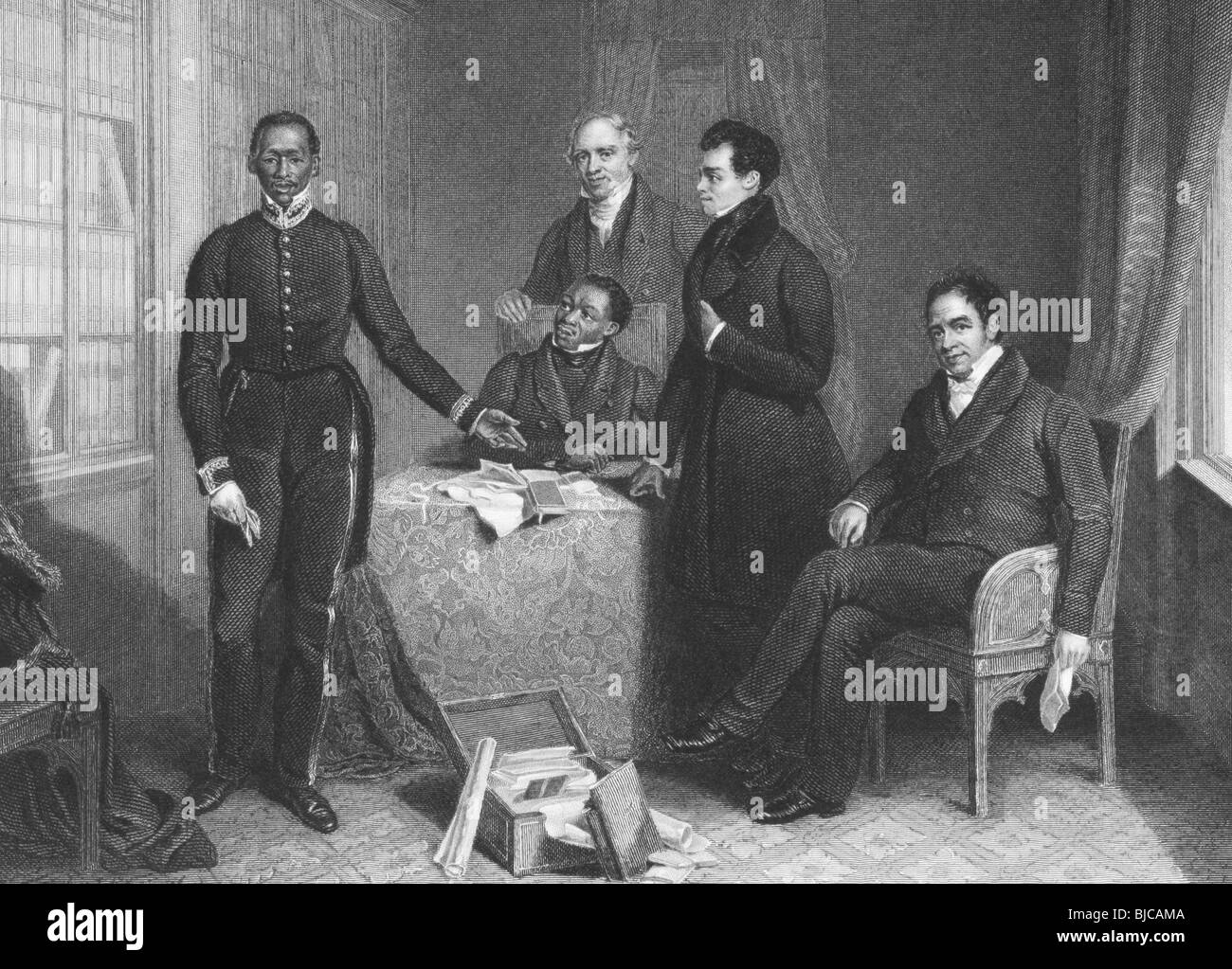 Zeugenaussage vor dem Ausschuss des House Of Commons auf Gravur aus den 1800er Jahren. Stockfoto
