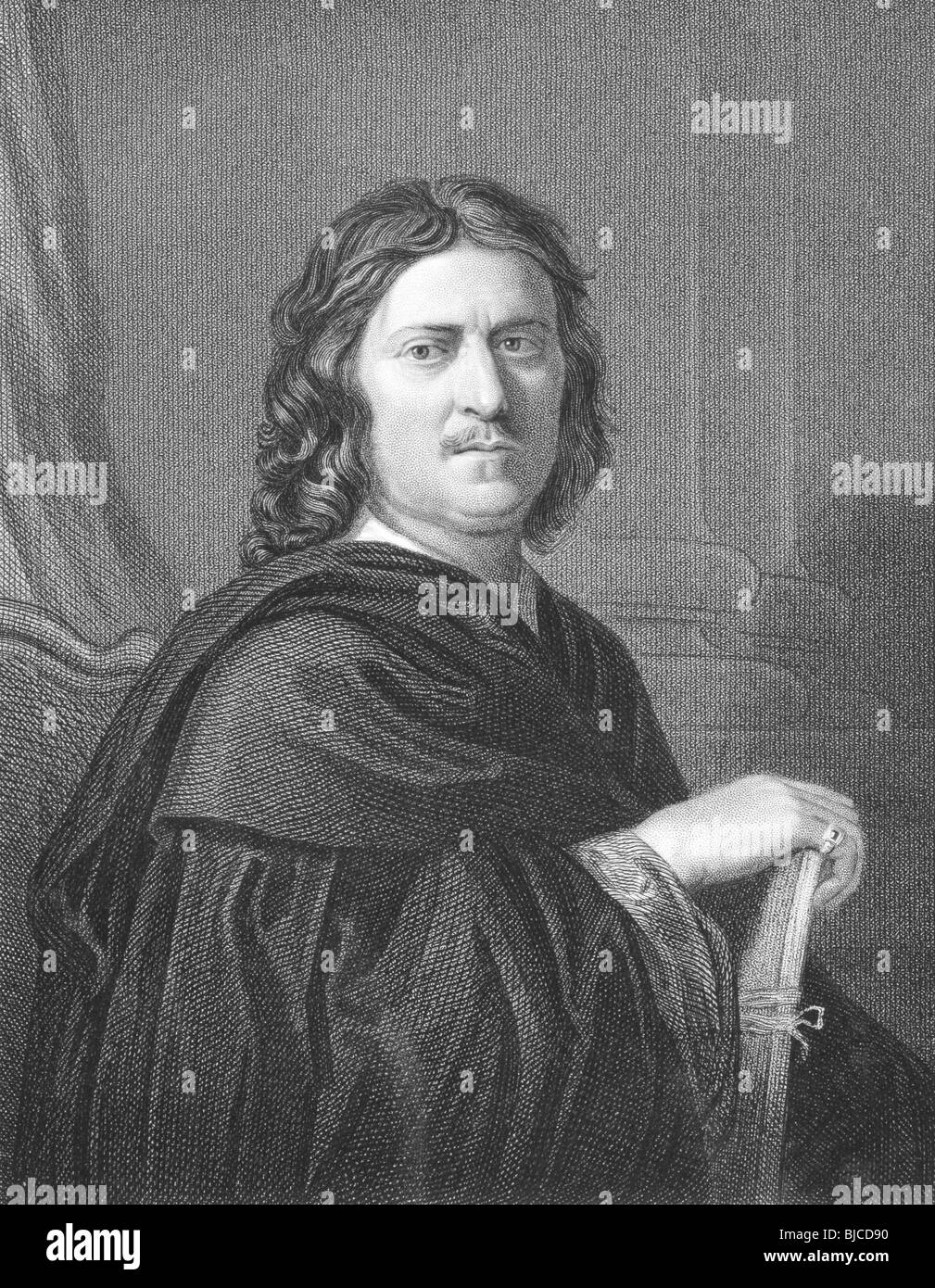 Nicolas Poussin (1594-1665) auf Gravur aus den 1800er Jahren. Französischer Maler im Stil Klassizismus. Stockfoto
