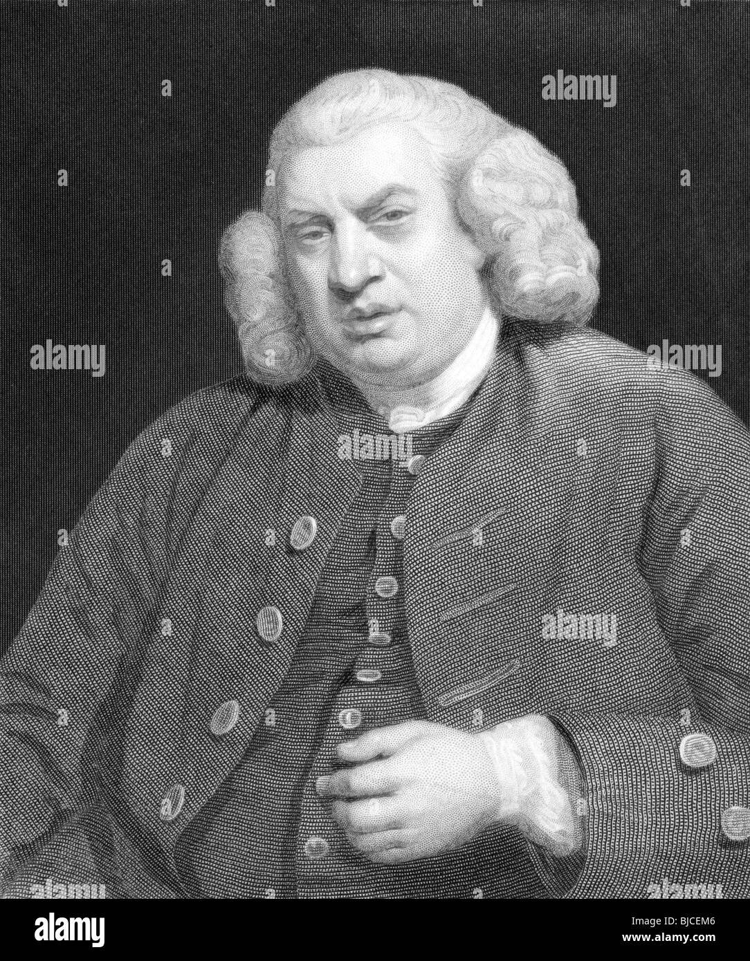 Samuel Johnson (1709-1784) auf Gravur aus den 1800er Jahren. Englischer Schriftsteller, der dauerhafte Beiträge zur englischen Literatur gemacht. Stockfoto