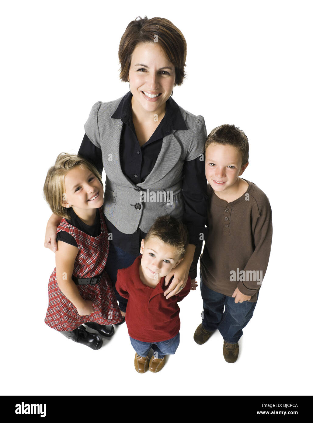 Mutter und drei Kinder. Stockfoto