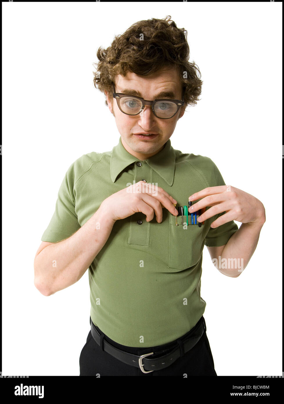 Nerd-Blick in die Kamera Stockfoto