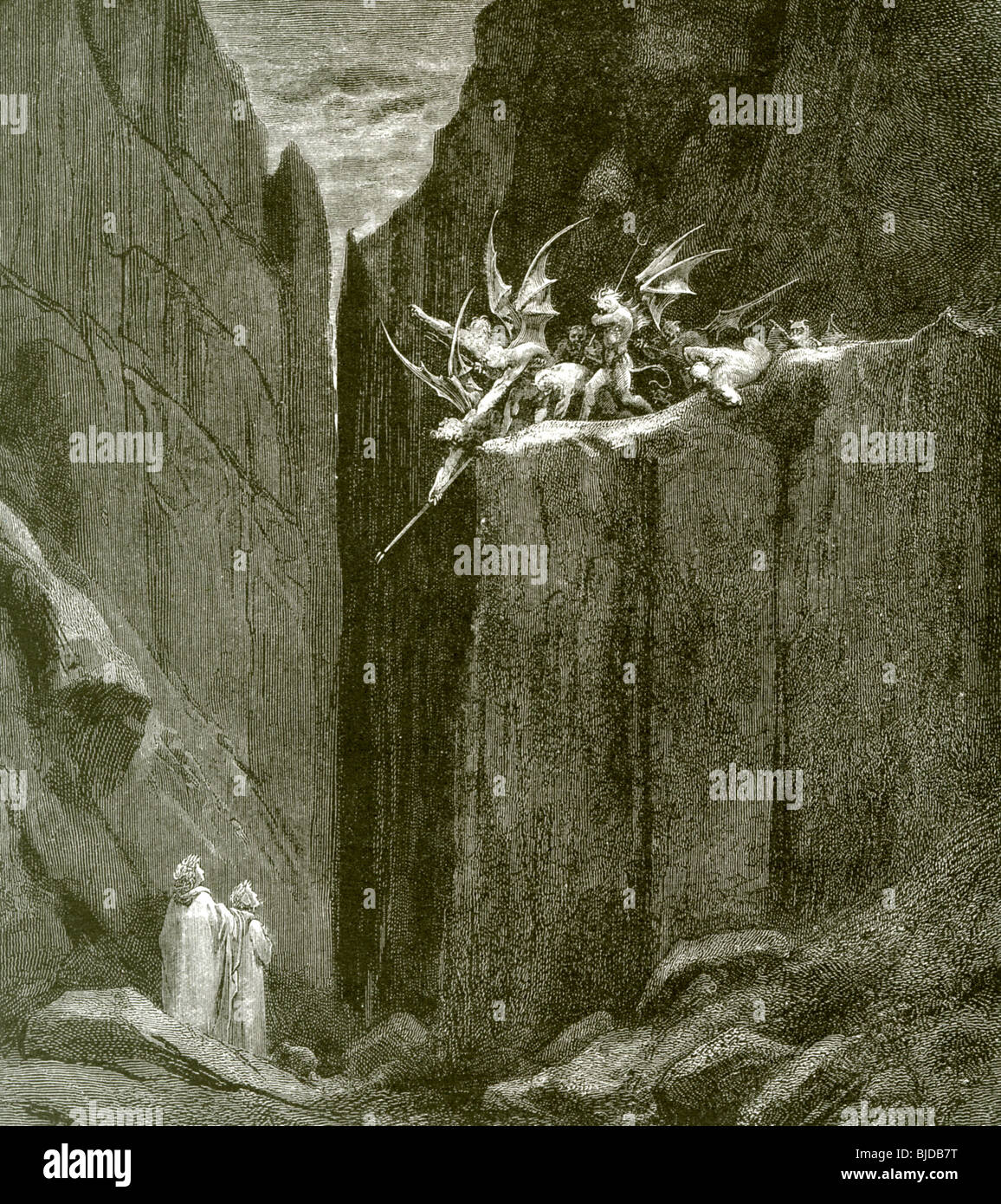 Dantes Göttliche Komödie - der Dichter ist von den Dichter Vergil durch Hölle geführt. Stockfoto