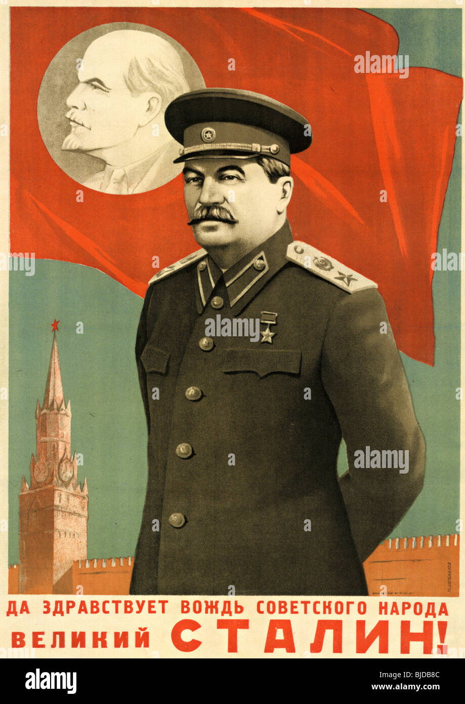 JOSEPH STALIN - 1947 Plakat verkünden "Lang lebe Stalin, Führer des sowjetischen Volkes!" Stockfoto