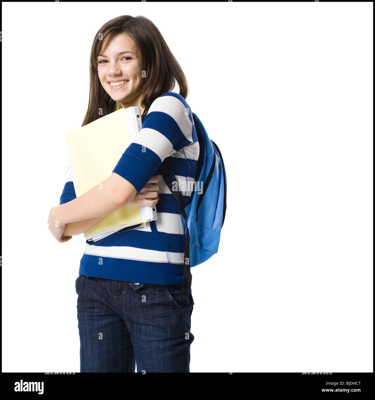 junge Frau mit einem Rucksack Stockfoto