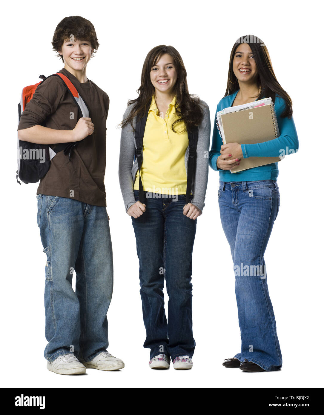 Studenten mit Schultaschen posiert Stockfoto