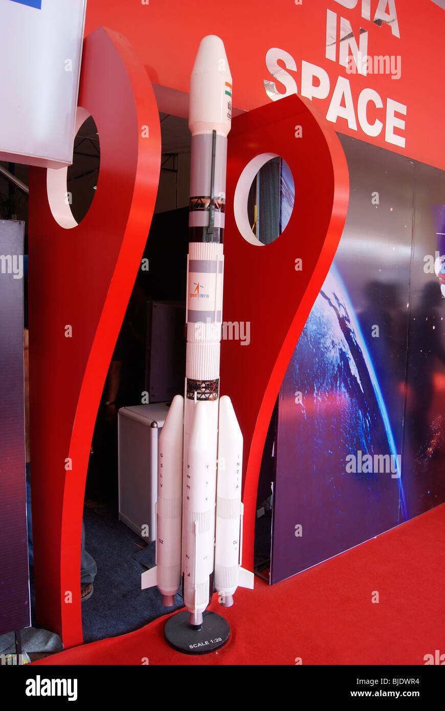 Indien in Space.Successful PSLV-Rakete Sat-Trägerrakete Probe Modell der ISRO (Indian Space Research Organisation) Stockfoto